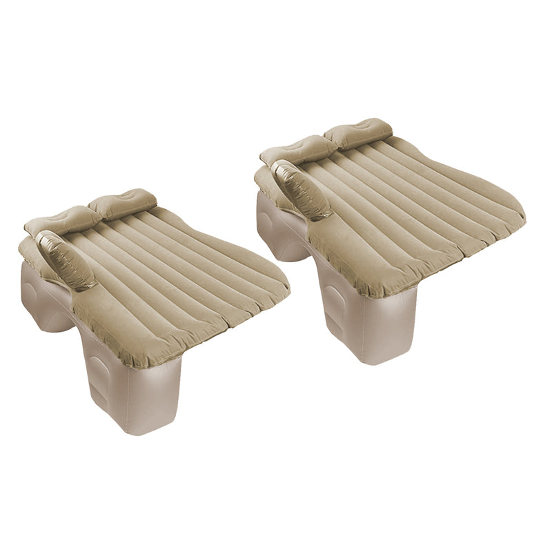 2X Beige Stripe Inflatable Car Mattress Pvc 132x80x10cm With Pump And Pillows