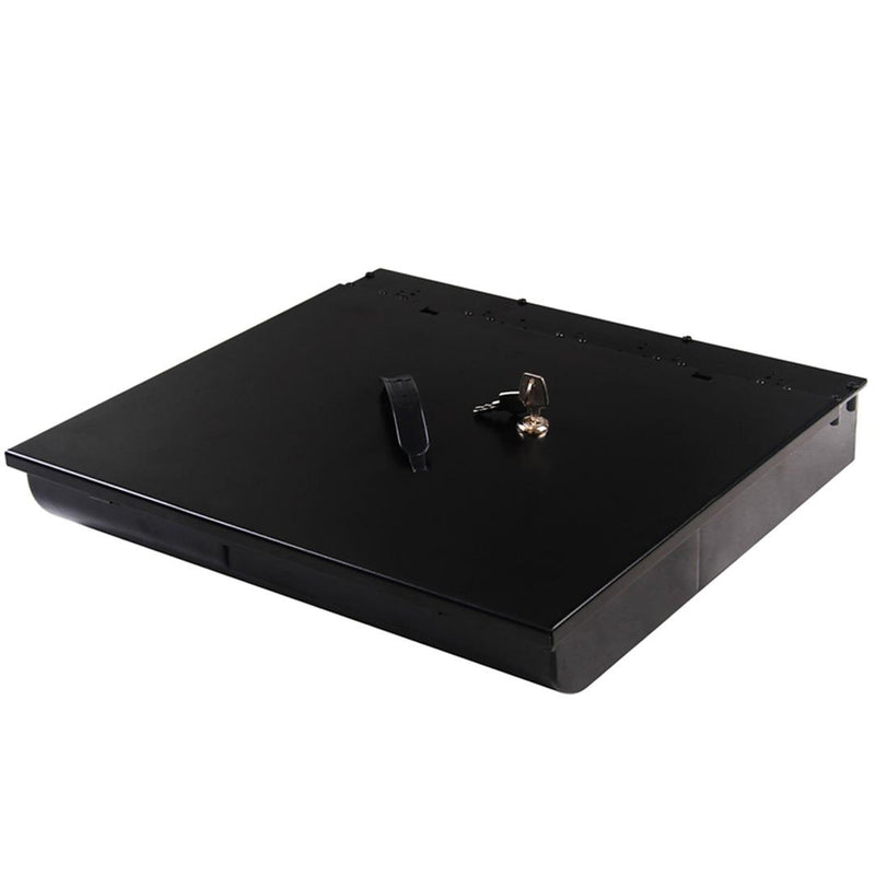 4 Bills 8 Coins Metal Cash Tray Lockable Lid Keys Heavy Duty Black 355x326x60mm