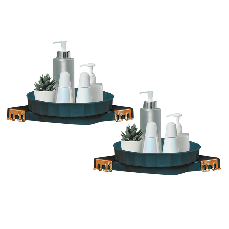 2X Green Wall Mounted Rotating Bathroom Rack 360 Degree Adhesive Storage Shelf