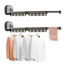 2X Wall Mounted Clothing Rack Aluminum Retractable Foldable Space Saving Gray