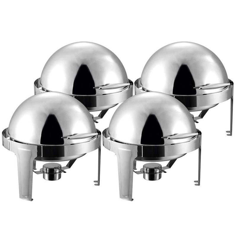 4X 6L Stainless Steel Round Roll Top Chafing Dish Mirror Satin Finish