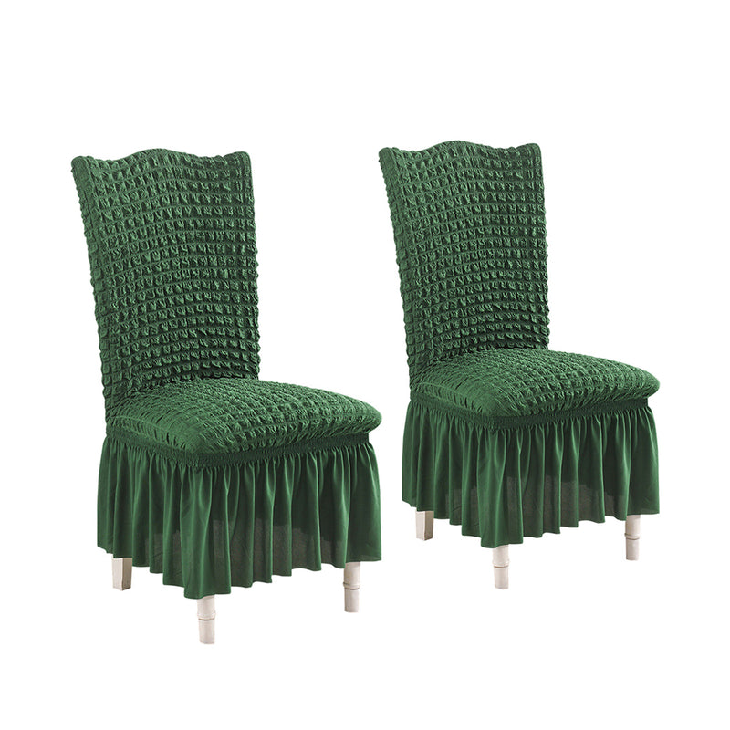 2X Dark Green Polyester Chair Covers Ruffle Skirt Stretch Seat Protector