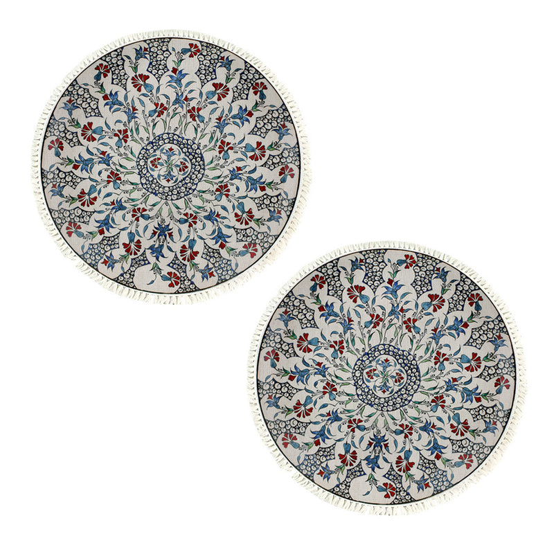 2X 120cm Round Mandala Area Rug Polyester Anti Slip Backing Soft Plush