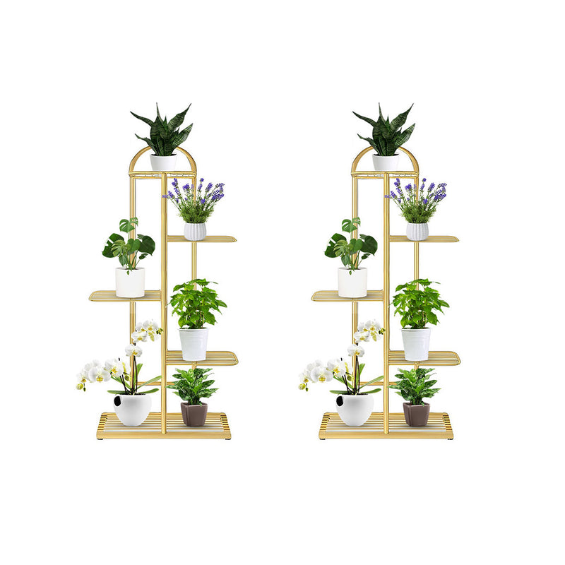 2X 5 Tier Metal Plant Stand 6 Pots Gold Narrow Tall Indoor 44.5x22x98cm