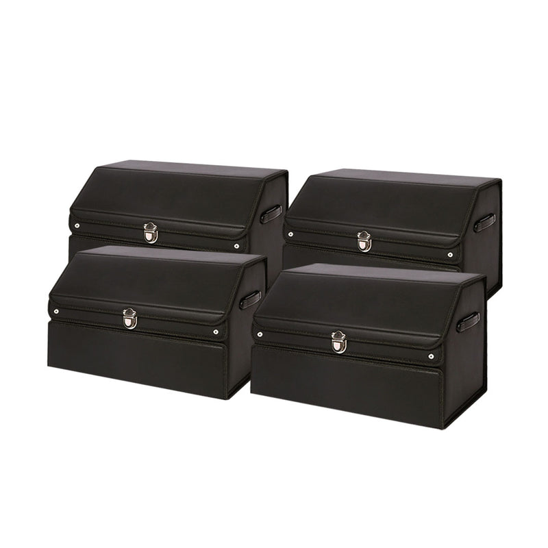 4X 56cm Leather Car Boot Organizer Box Collapsible With Lock Black