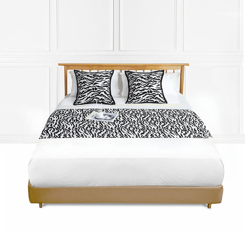 Queen Bed Scarf Runner Set of 3 Black Polyester 70x210cm With 2 Cushions