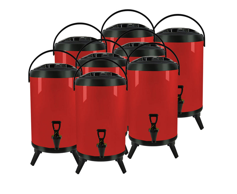 8X 12L Stainless Steel Insulated Milk Tea Beverage Dispenser Faucet Red