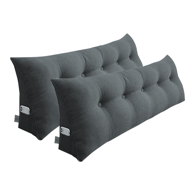 2X 150cm Triangular Wedge Headboard Pillow Button Tufted Polyester Dark Grey