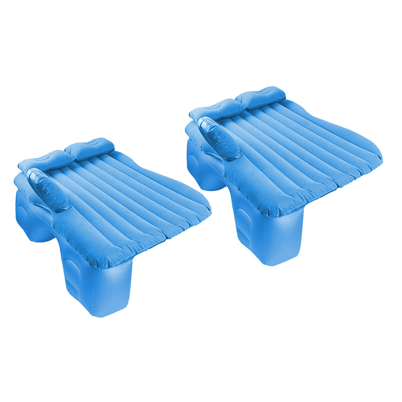 2X Blue Stripe Inflatable Car Mattress Pvc 132x80x10cm Camping With Pumps