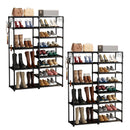 2X 12-Shelf Shoe Storage Rack Black Space-Saving Organizer with Side Hooks