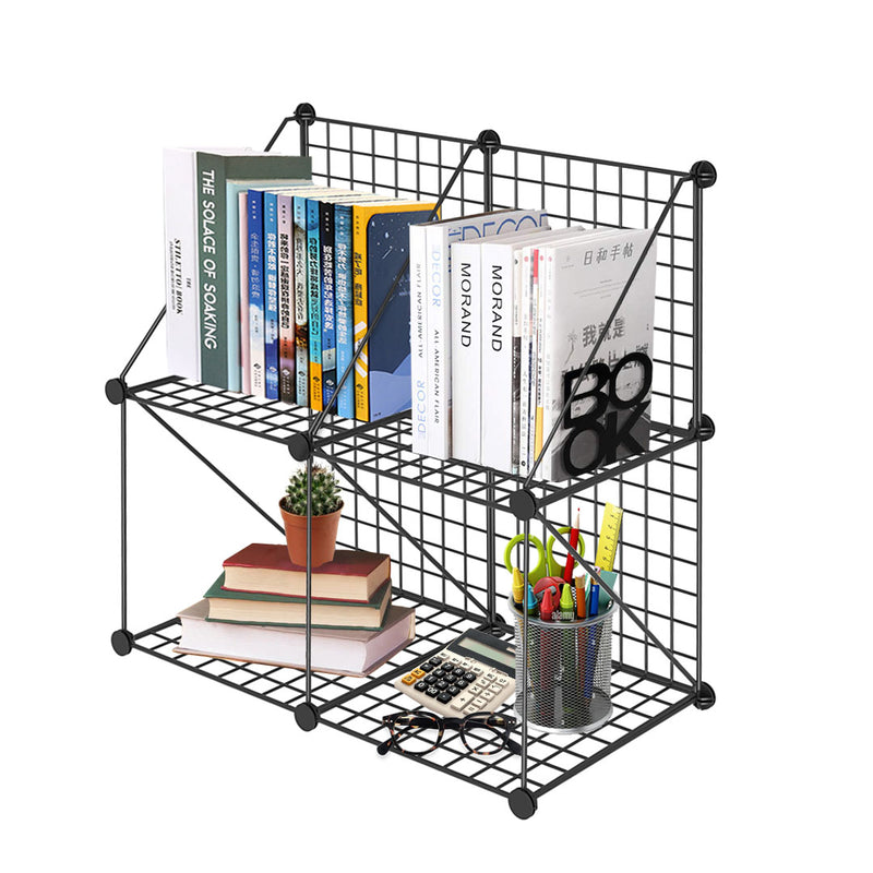 Black Portable 4 Cube 2 Tier Foldable Storage Organizer Wire Mesh Iron Shelf