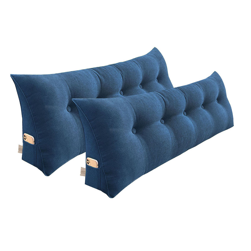 2X 180cm Blue Triangular Wedge Backrest Pillow Button Tufted Polyester PP