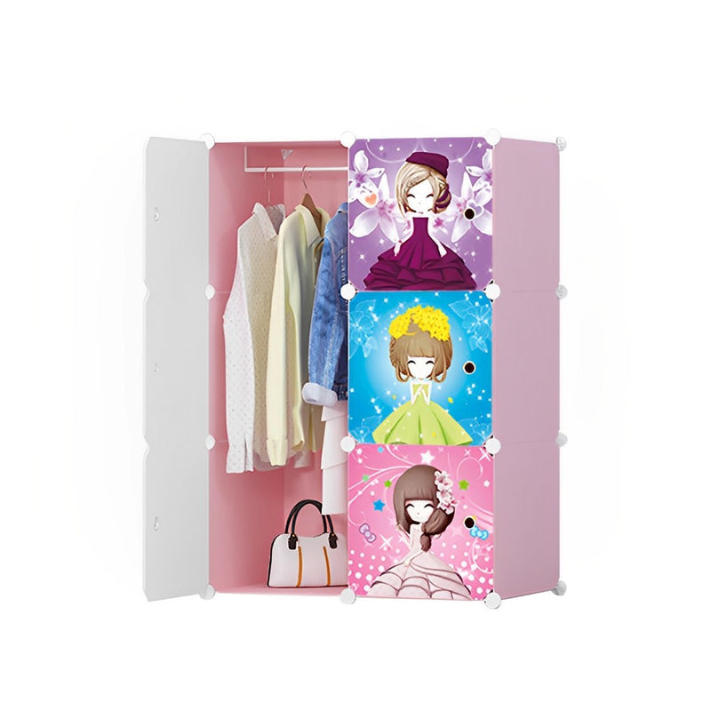 6 Cubes Princess Design Portable Wardrobe Polypropylene 75x37x110.5cm Pink