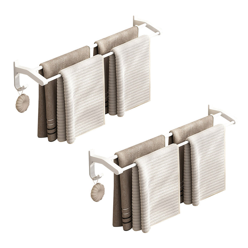 2X Wall Mounted Aluminum Towel Rack White 62cm Double Pole With Hooks Bathroom