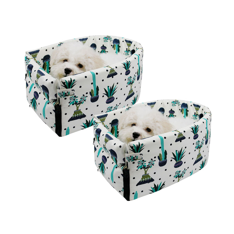 2X Car Console Pet Bed Portable Suede Waterproof 42x23x24cm White Botanical