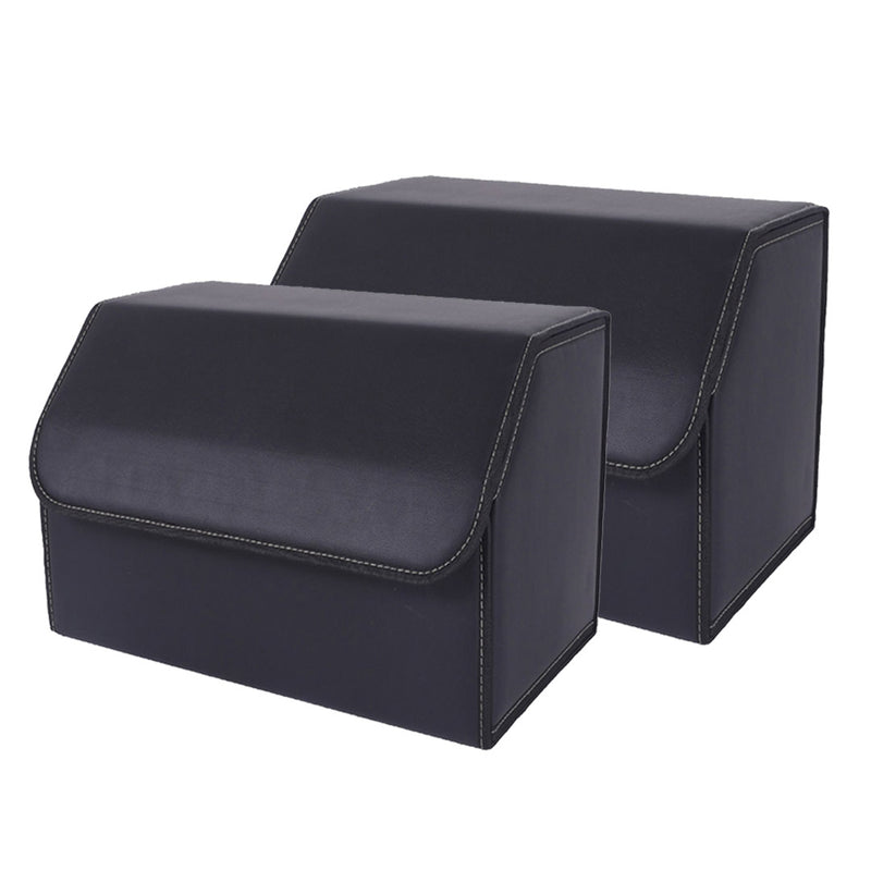 2X Leather Car Boot Organizer Medium 40x30x30cm Collapsible Foldable Black