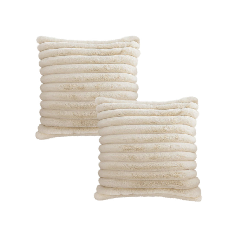 2X Faux Rabbit Fur Velvet 45x45cm 15cm Thick Plush Throw Pillow Covers Off White