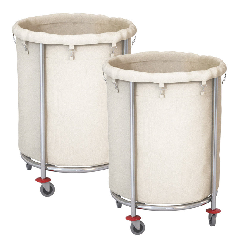 2X Stainless Steel Round Linen Cart 60cm X 83cm Heavy Duty Casters White