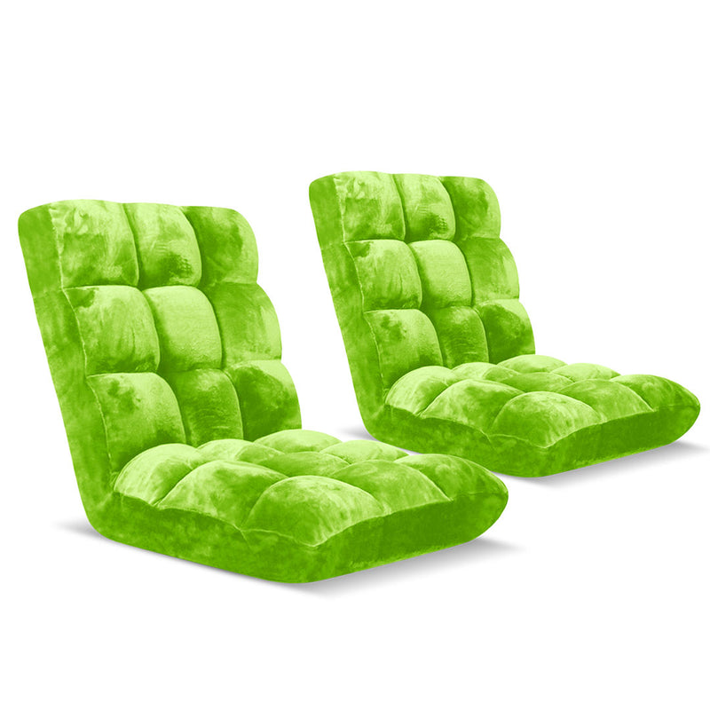 2X Folding Floor Recliner Cushion Memory Foam Plush 100cmX45cmX8cm Green