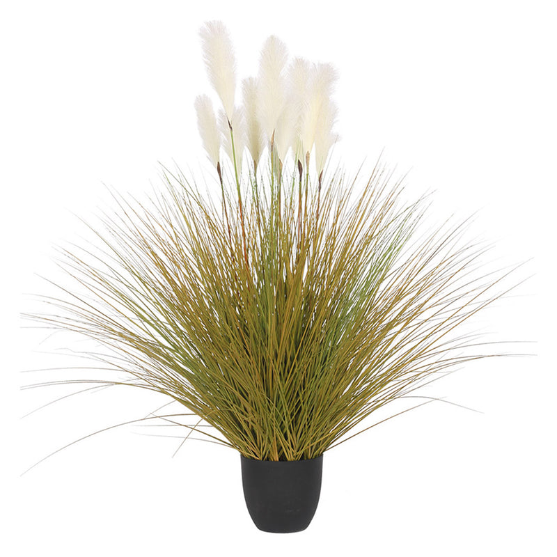 Artificial Indoor Potted Bulrush Grass Plant 137cm Realistic Decor Yellow Green