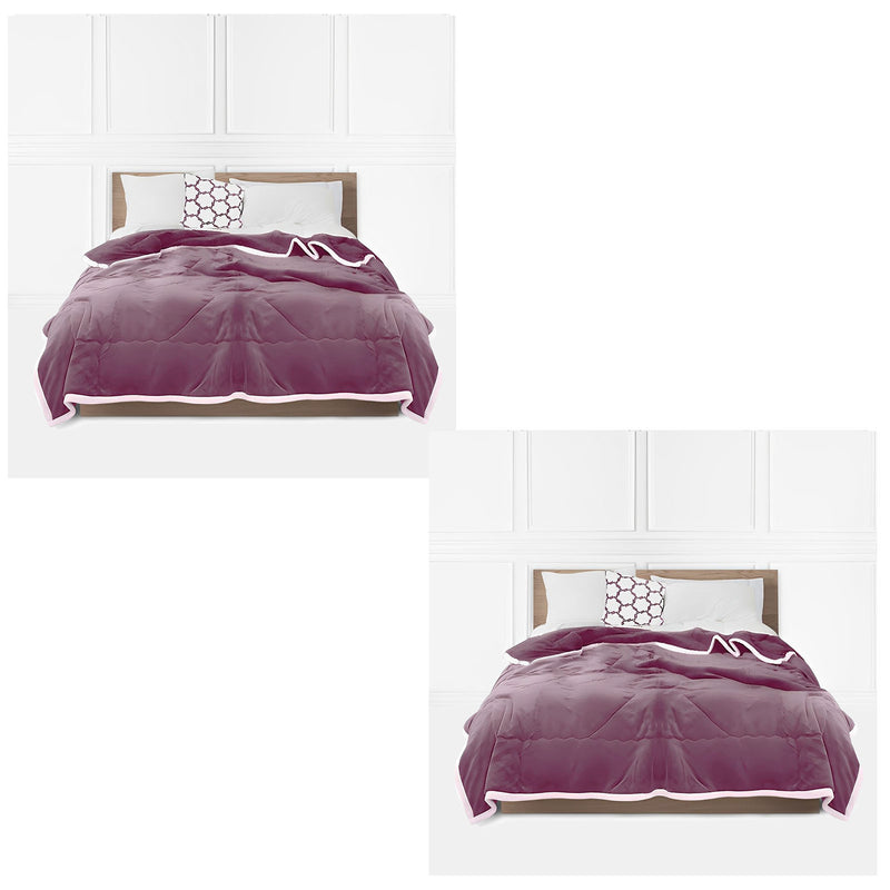 2X Light Purple Thick Throw Blanket 200x220 Cm Flannel Polyester Double Sided