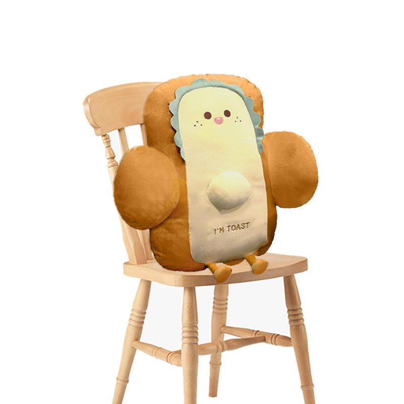 58cm Toast Shaped Smiley Face Cushion PP Cotton Back Support Pillow Beige