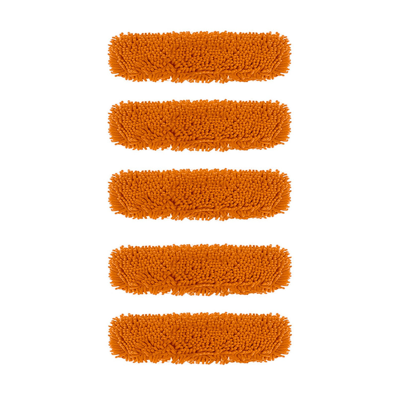 5X Flat Mop Pads 60x12cm Orange Microfiber Chenille Stainless Steel Handle