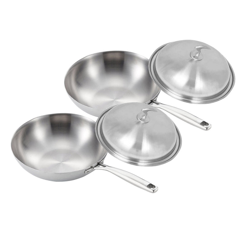 2X Stainless Steel Fry Pan 32cm Non-Stick Skillet with Lid Dishwasher Safe