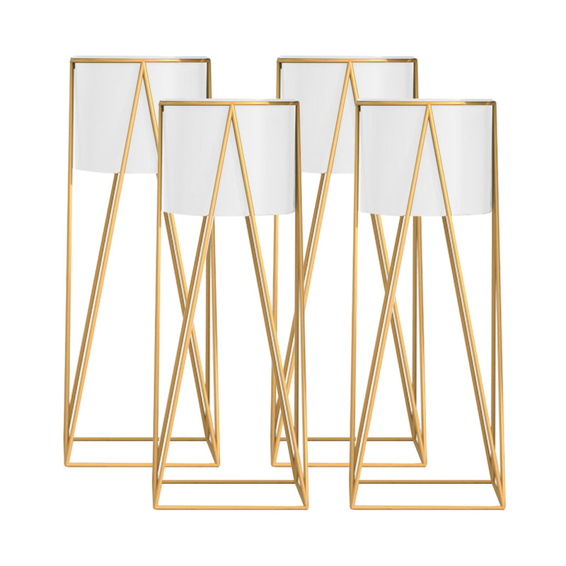 4X Metal Corner Plant Stand 50cm Gold Wire With 18x20cm White Pot Ready To Use