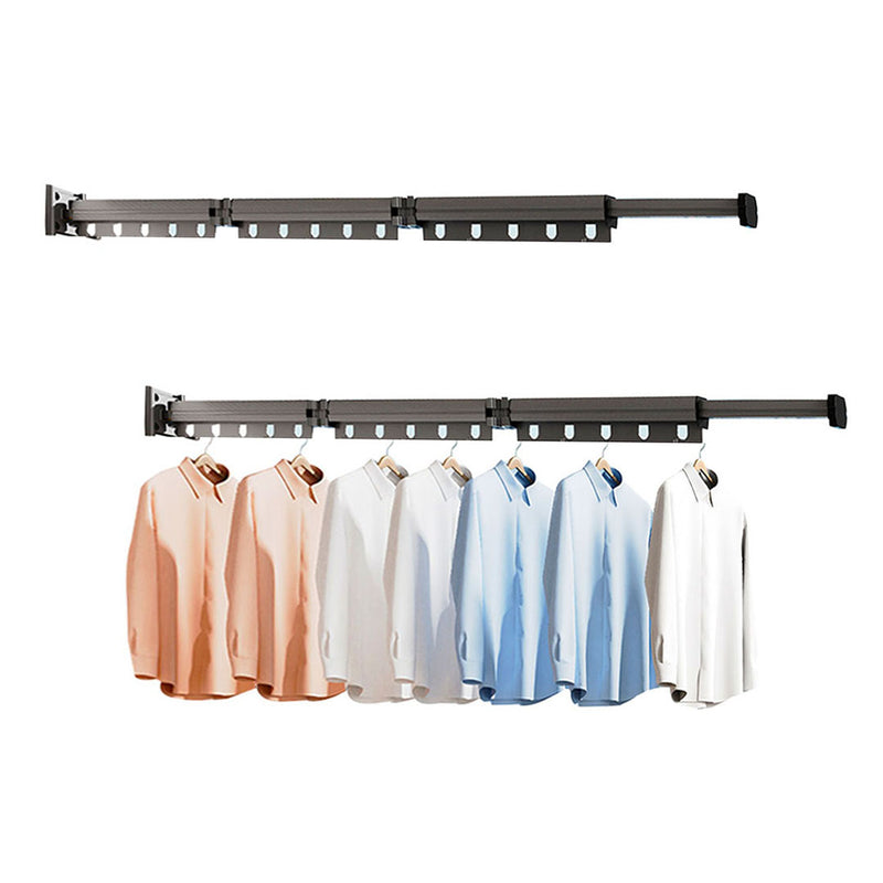 2X Wall Mounted Retractable Aluminum Clothing Dry Rack 93.2cm Space Saving Gray