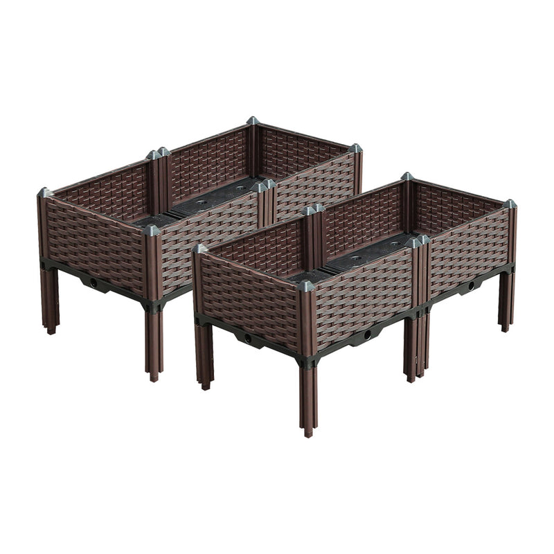 2X 80cm 15cm Deep Raised Garden Bed Plastic Self Watering With Legs Dark Brown