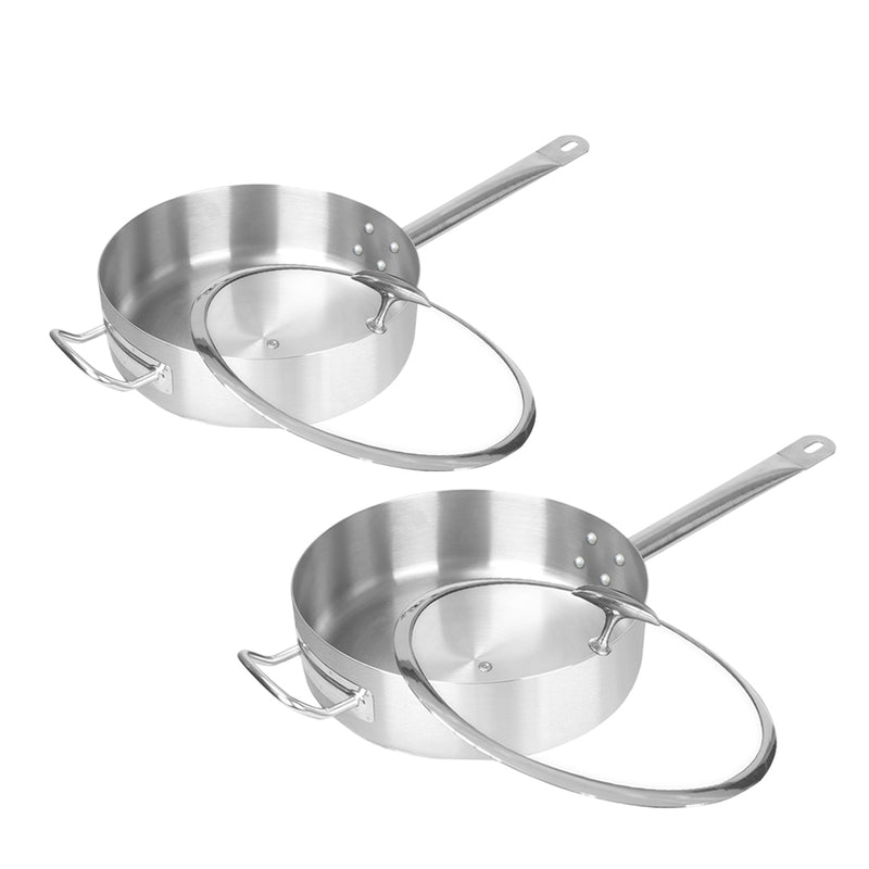 2X 28cm Stainless Steel Saucepan Tri Ply Aluminum Core Glass Lid Helper Handle