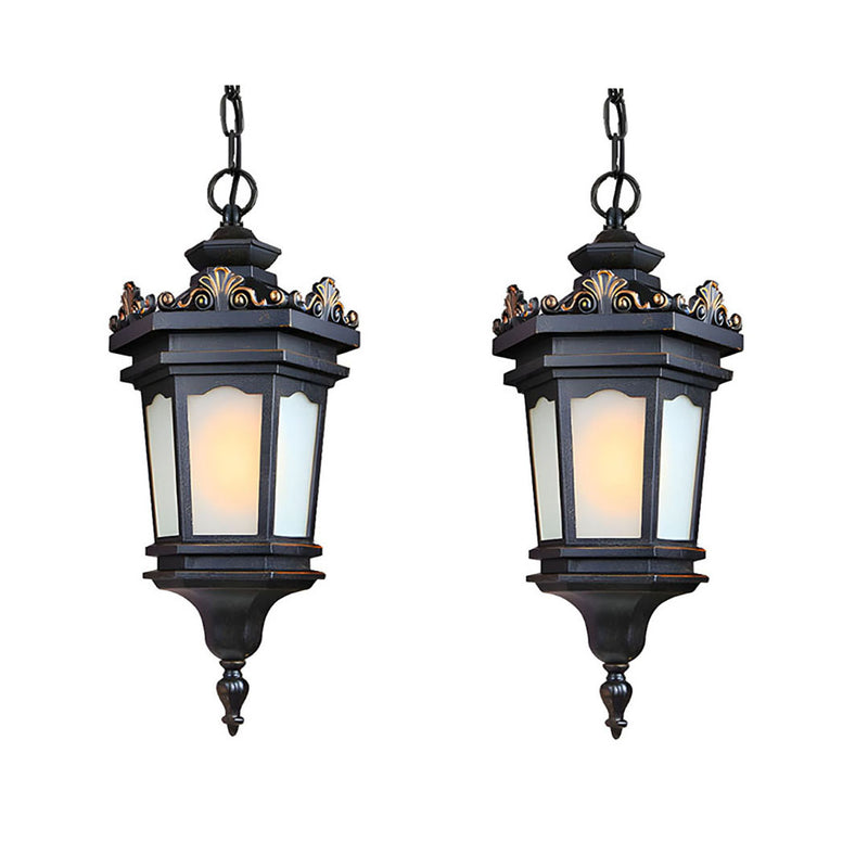 2X Vintage Elegant Hanging Lantern Chandelier Aluminum Glass 25x54.5cm Black