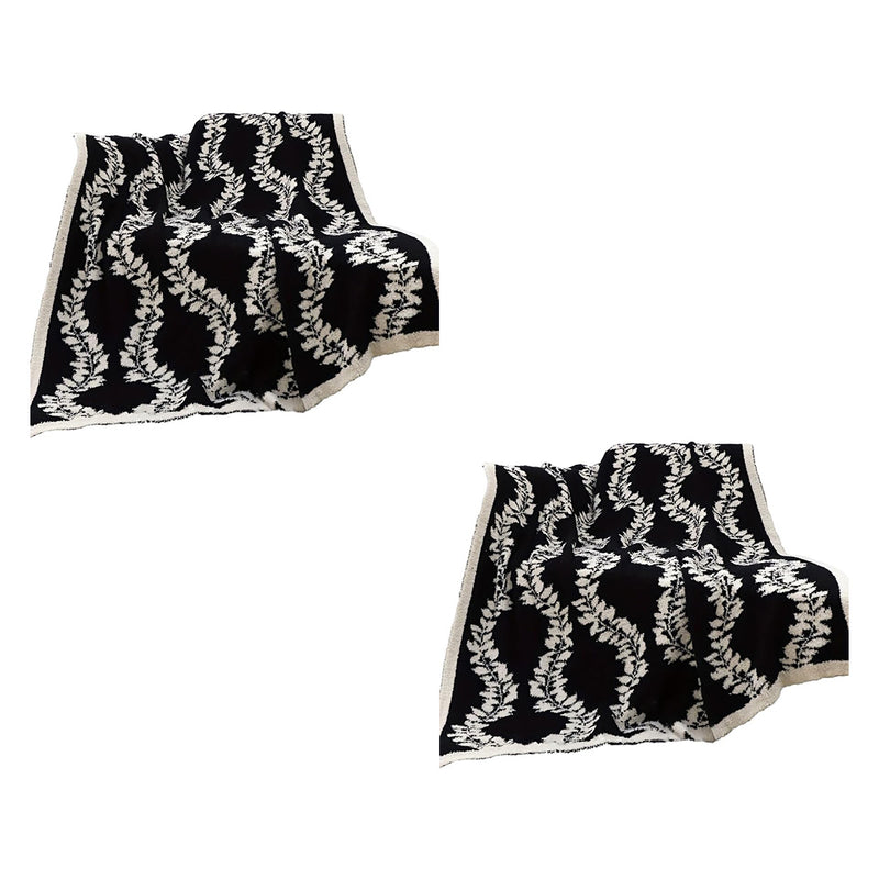 2X Polyester Throw Blanket 130x170cm Retro Vine Pattern Black White Lightweight