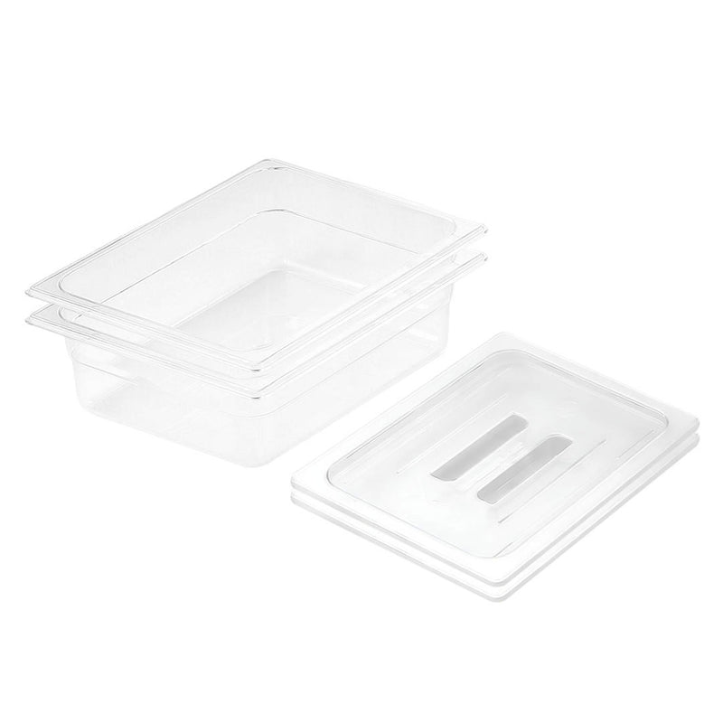 Clear Gastronorm GN Pan 1/2 Food Tray Set of 2 PC Lid Dishwasher Safe 150mm