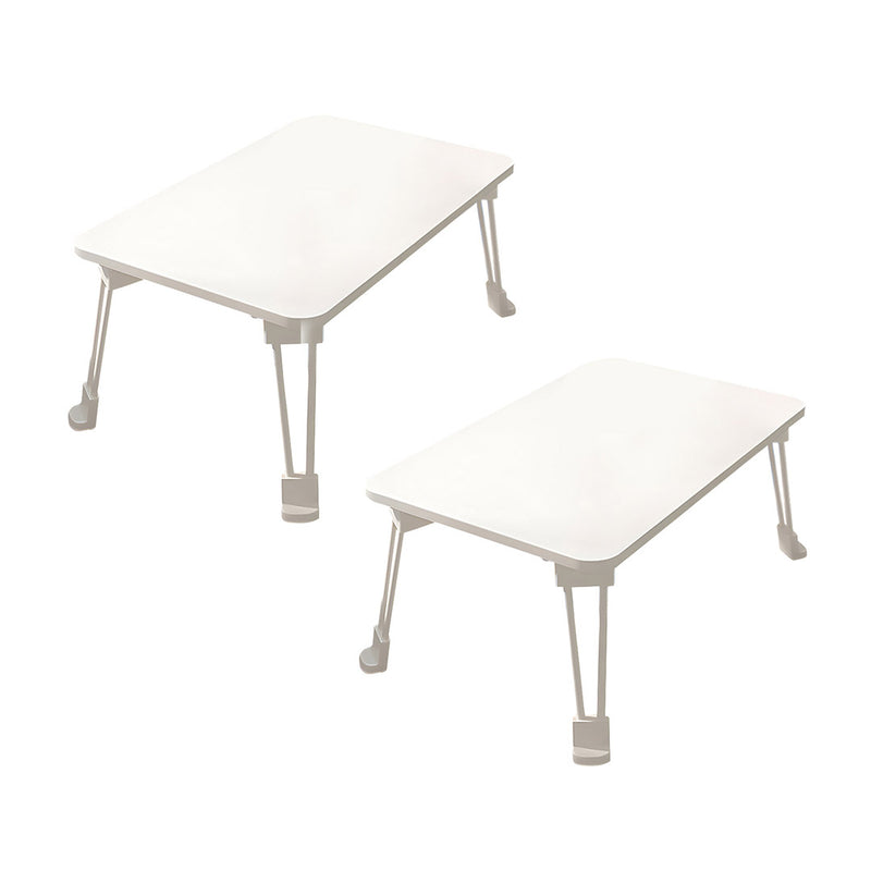 2X White Adjustable Folding Mini Desk With Cup Holder Particleboard Metal Frame
