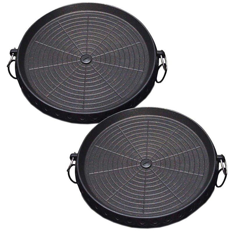 2X Stone Coated Round Grill Plate Non Stick PFOA Free Portable Korean Barbecue