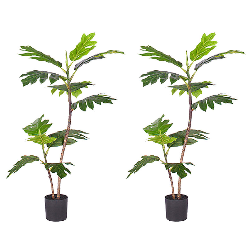 2X 90cm Artificial Philodendron Tree Polyethylene Split Leaf Green Pot