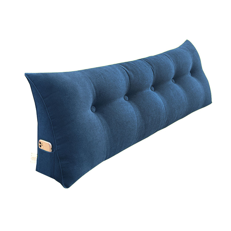 180cm Triangular Wedge Bed Backrest Pillow Blue Polyester Filled Button Tufted