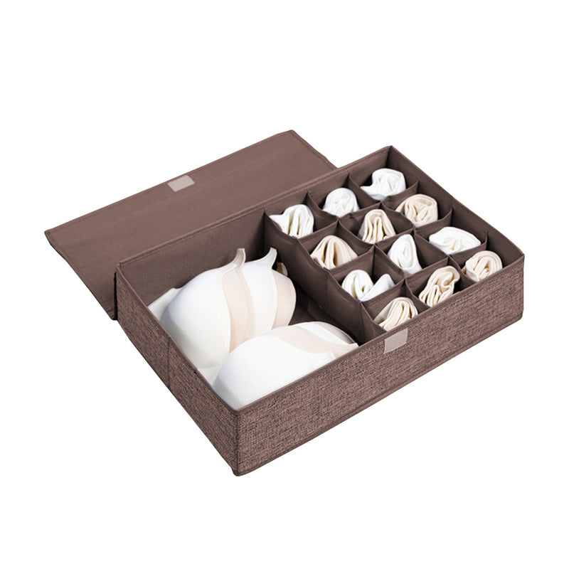 Flip Top Underwear Storage Box Foldable Polyester Fabric 44cmx29cmx13cm Coffee