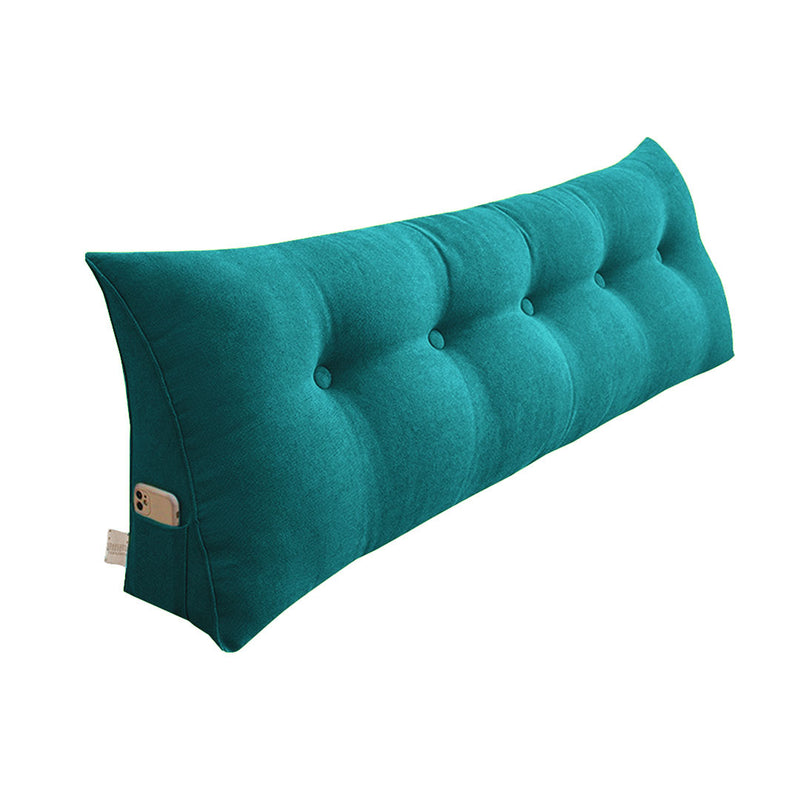 100cm Triangular Wedge Bed Pillow Polyester Filled 3 Button Tufted Blue Green