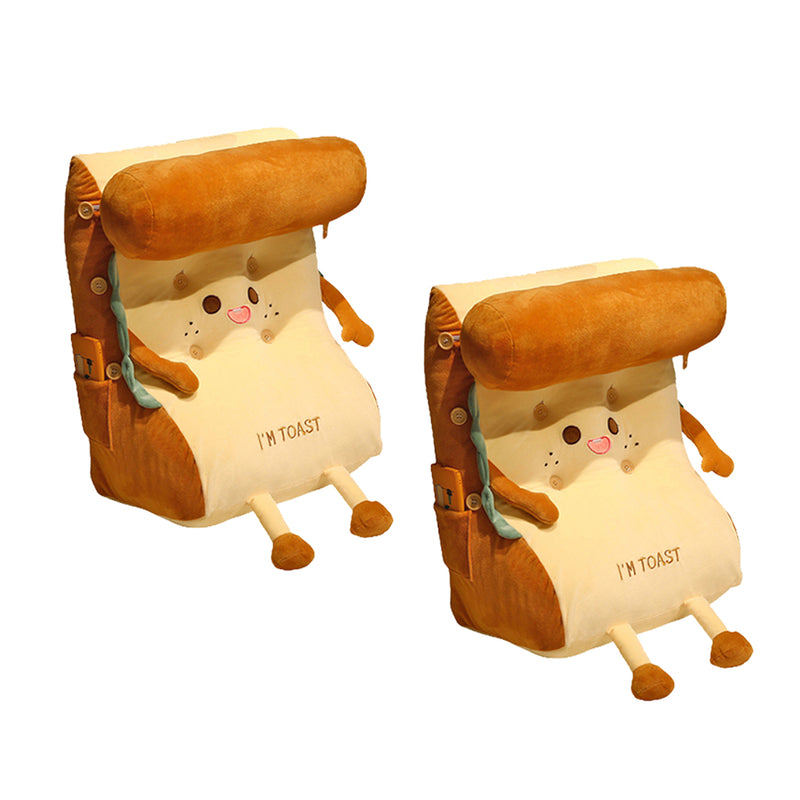 2X Cute Toast Face Wedge Cushion Back Support Pillow 60x50x30cm Beige Khaki