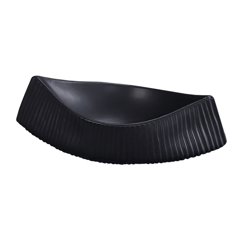 Boat Shaped Ceramic Serving Plate 37x18x12.5cm Black Handmade