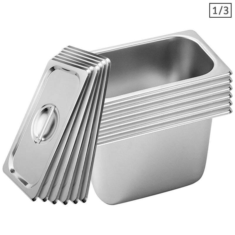 6X Gastronorm 1/3 GN Stainless Steel Pan 20cm Deep Commercial Stackable With Lid