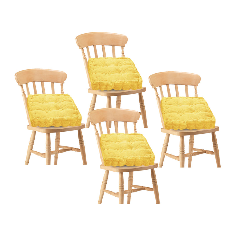 4X Yellow Corduroy Square Plush Tufted Seat Cushion 50x50x8cm PP Cotton