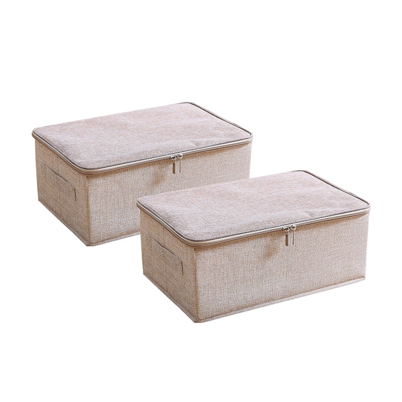 2X Small Beige Foldable Canvas Storage Box 38cmx26cmx15cm Double Zipper