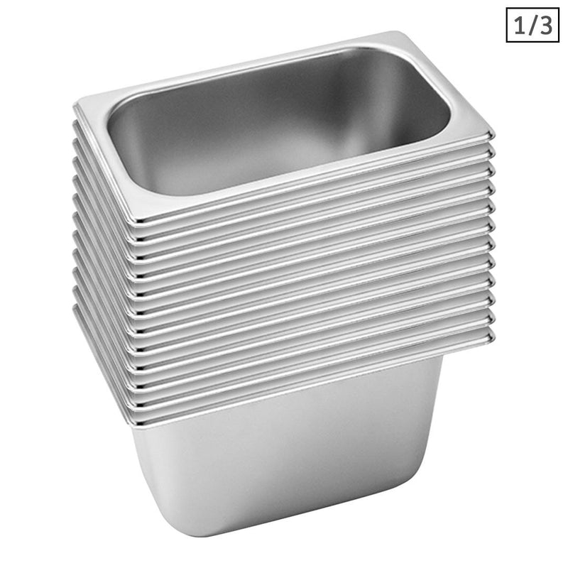 12X Gastronorm 1/3 GN Pan Stainless Steel 33.4x18.2x15cm Stackable