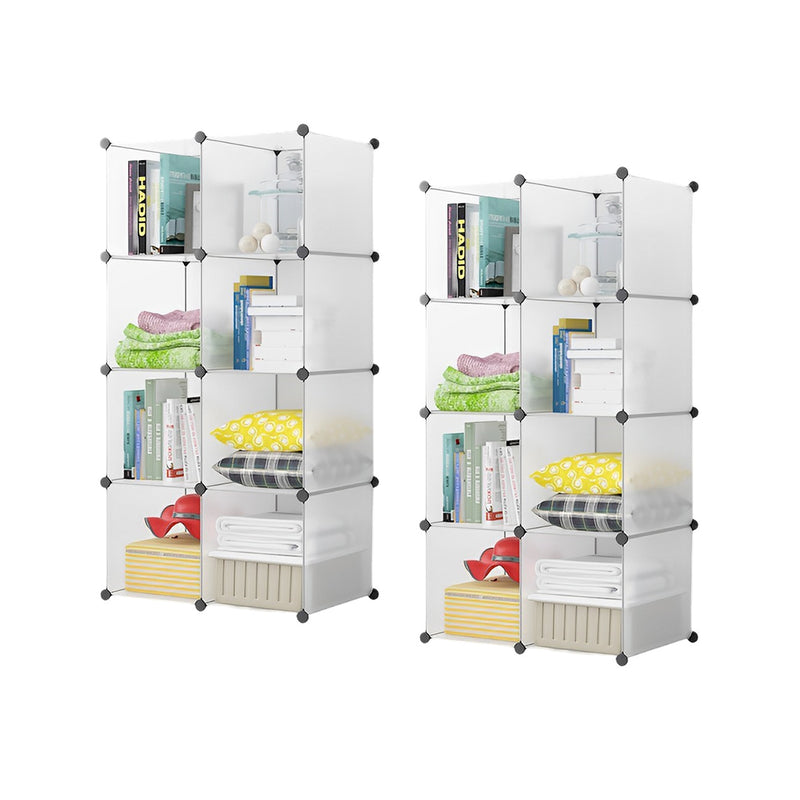 2X 8 Cube Transparent Polypropylene Stackable Shelf Box 75x37x146cm