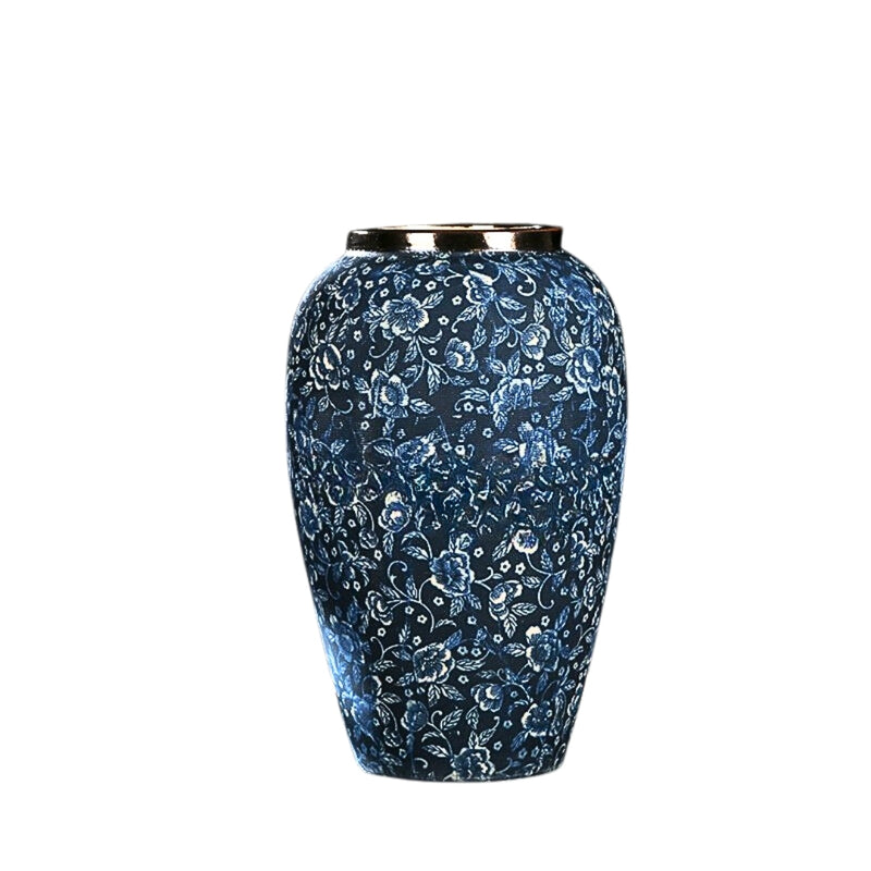 Medium Ceramic Flower Vase 30x19cm Blue And White Floral Home Decor