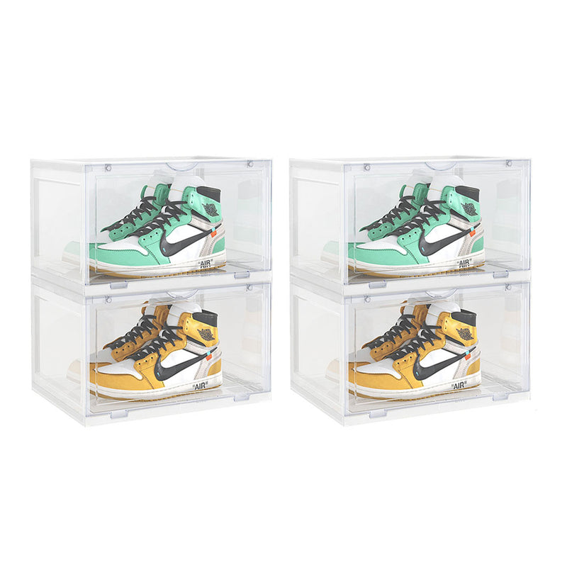 2X Transparent 2 Tier Shoe Organizer Plastic Stackable Box with Magnetic Door